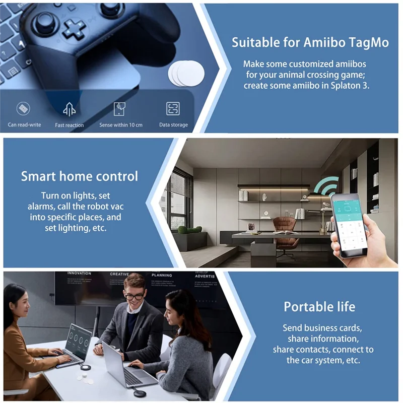 ABSQ-For Tagmo متوافق 50 قطعة علامات NFC NTAG215 NFC بطاقات ملصقات NFC 215 رقاقة لاصقة الظهر للأجهزة التي تدعم NFC