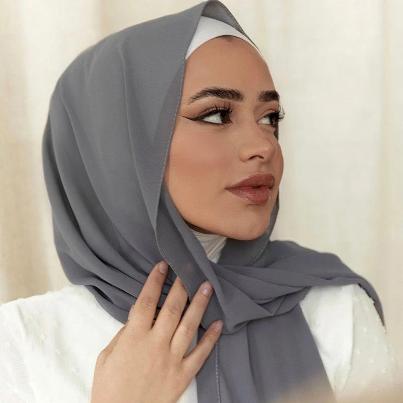 Muslim Chiffon Hijab Soft Shawls for Women Long Plain Scarf Head Wrap Lady Big Size Spring Ramadan Headband Islamic Turban view 2