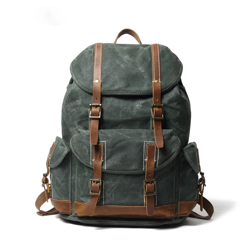 

Waxed Canvas Travel Backpack 15.6'' Laptop College Bookbag Waterproof Outdoor Mountaineering Student Backpacks