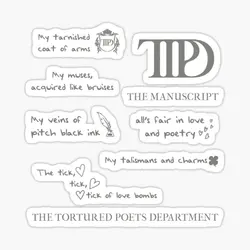 Ttpd Pack The Tortured Poets Department  5PCS Stickers for Luggage Window Car Kid Stickers Funny Background Anime Decorations