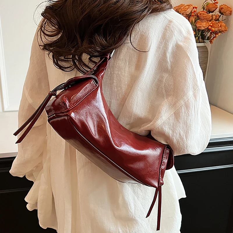 Texture Retro Red Soft Leather Shoulder Bags For Women Trend Solid Versatile Crossbody Bag Commuting Shopping Female Handbags