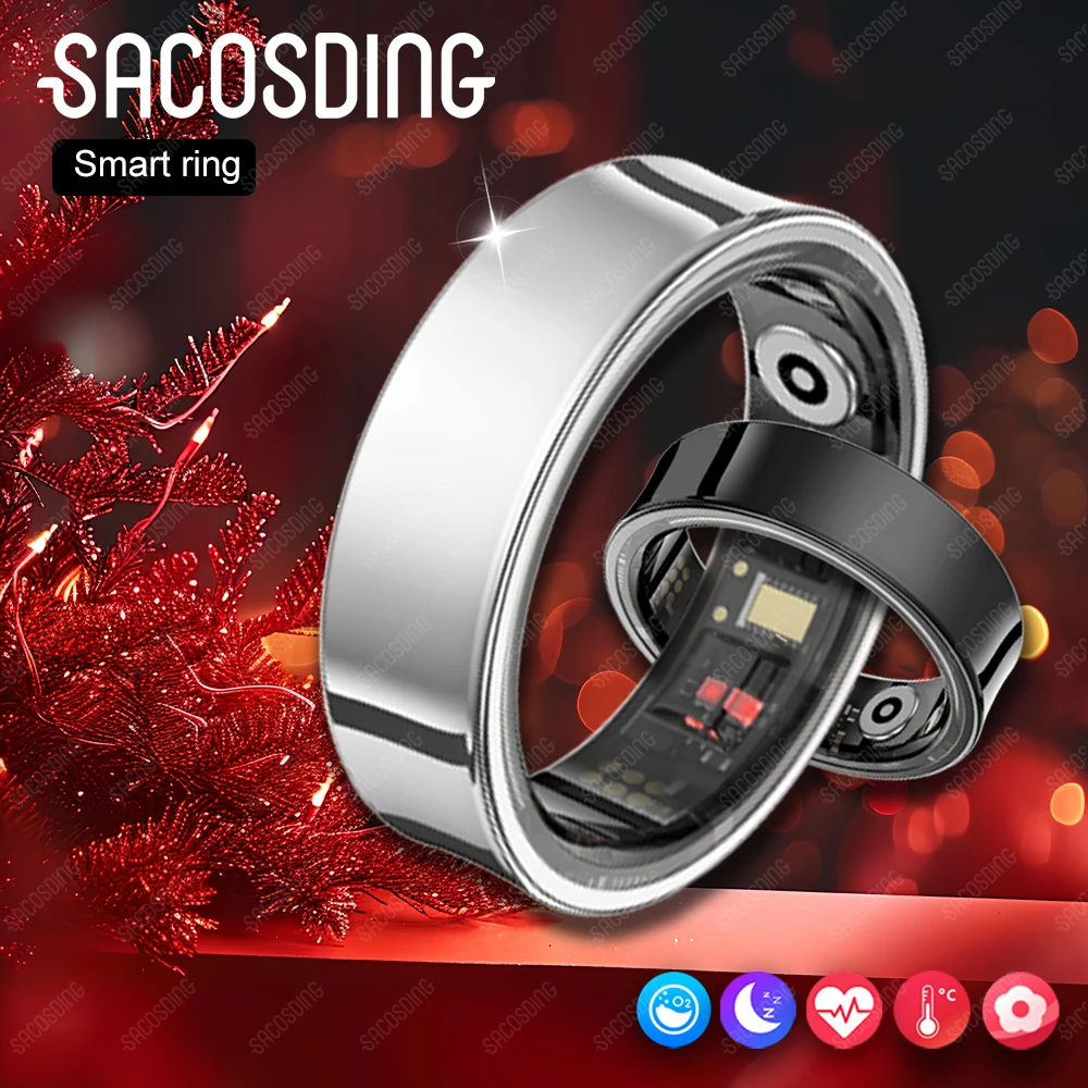 2025 Bluetootch SmartRing Health Tracker Ossigeno nel sangue Frequenza cardiaca Dito intelligente Anello impermeabile in acciaio inossidabile per uominiDonne