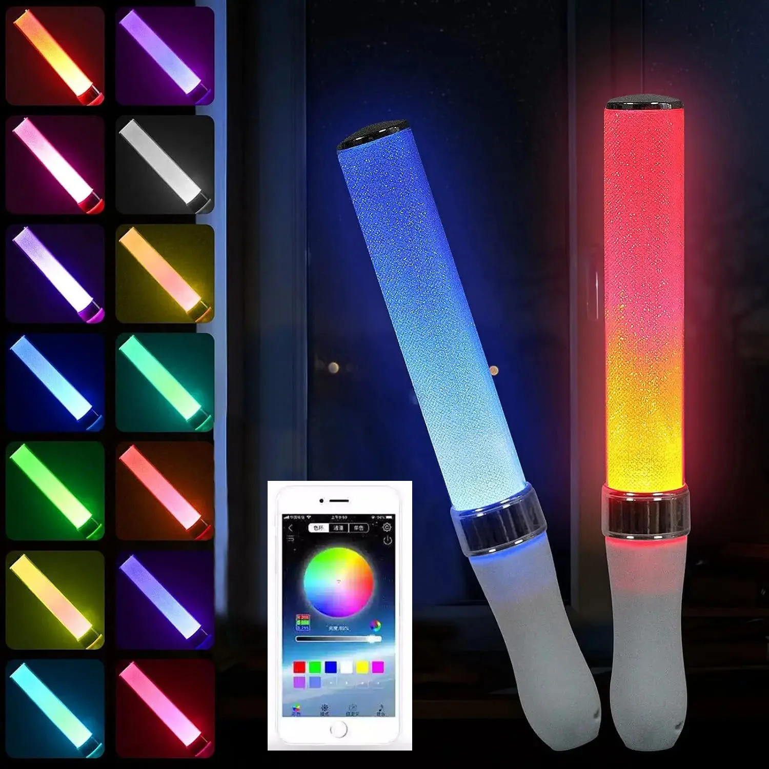

Reusable AAA Battery Powered LED Sticks with Multicolor, phone APP remote control for Concert Glowsticks Raves,(15+ Years Old)