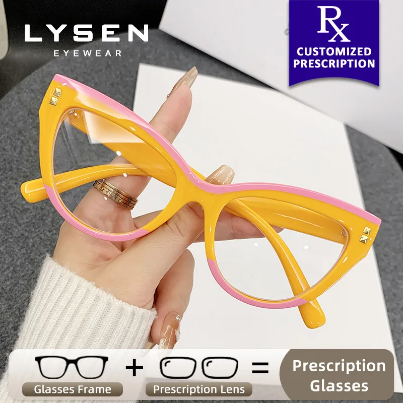 

LYSEN Cat Eye Women High Quality Prescription Glasses Anti Blue Light Progressive Lenses Anti-Reflective Photochromic Eyewear