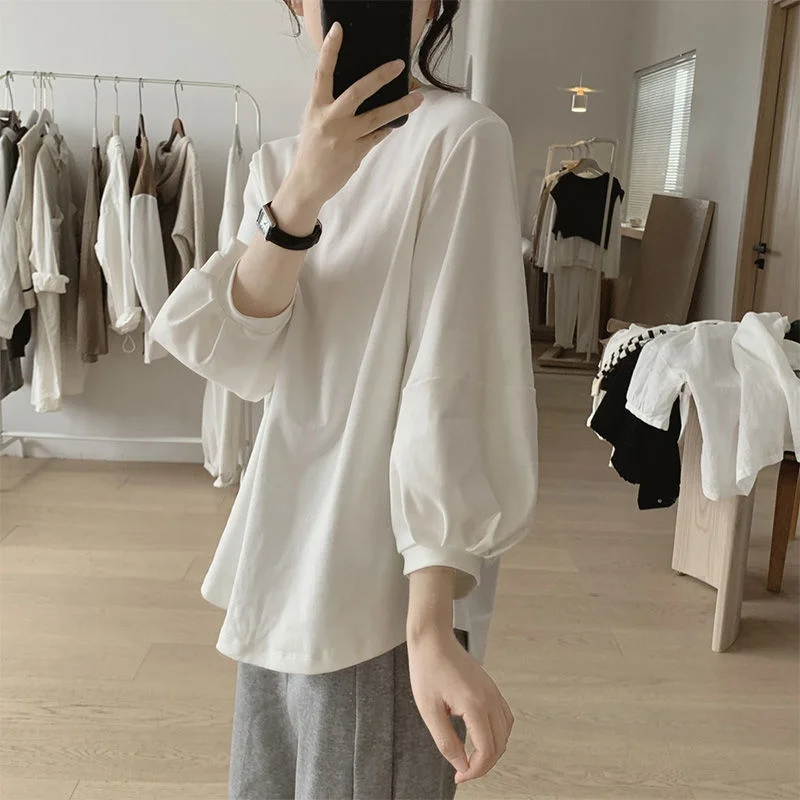 

Женская футболка из чистого хлопка с фонариком Све, свободная посадка, новинка, круглый, Ne Seven Sve, длина, цвет, весна Faion