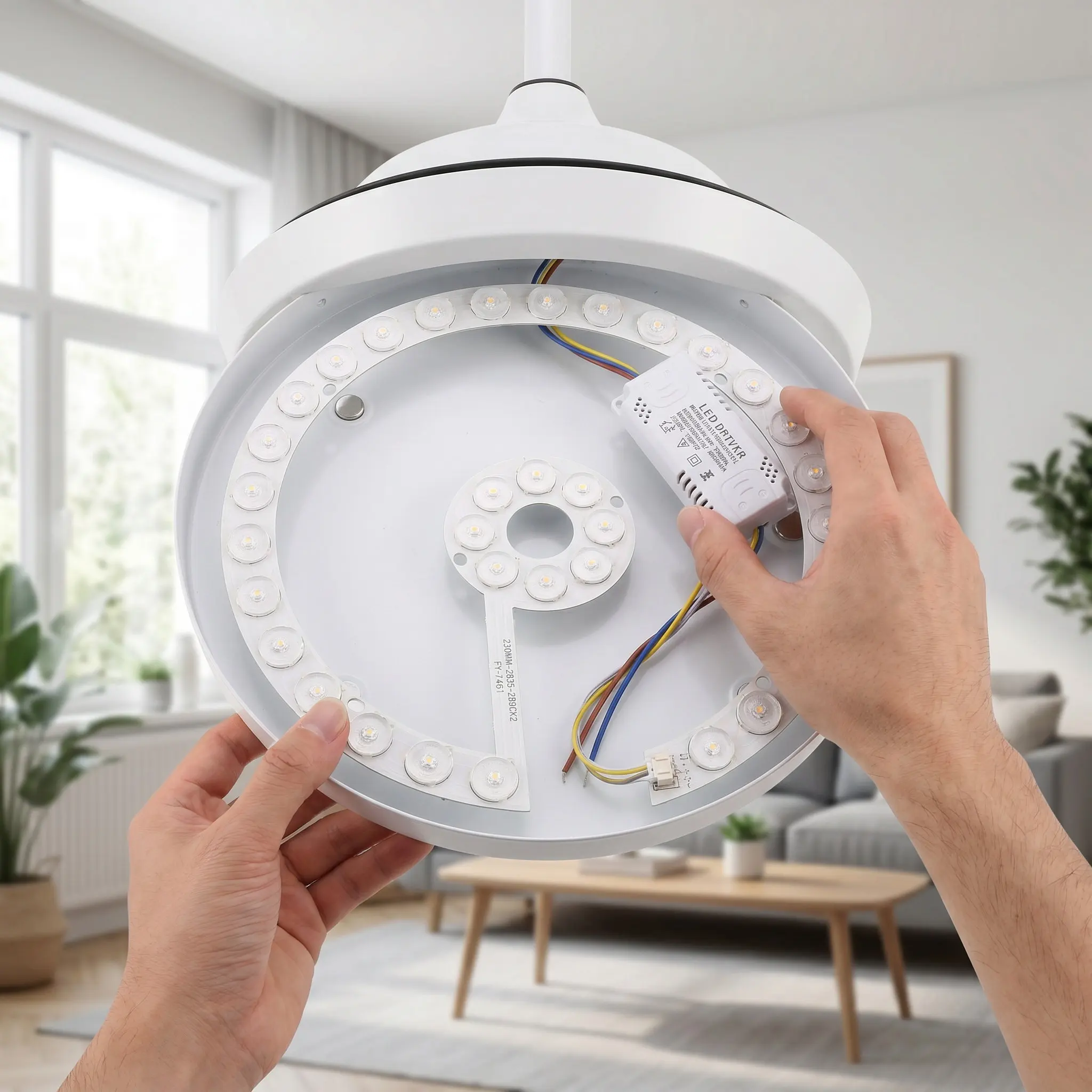 LED Ceiling Fan Light Retrofit 48W Magnetic Ring Panel Flush Mount Dimmable Ceiling Fan Light Replacement Module Upgrade