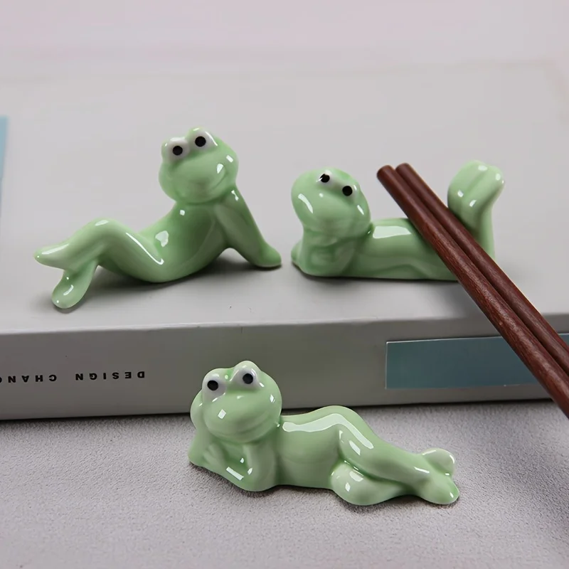 

3PCS/set of Ceramic Frog Chopstick Holder Decorative Small Ornaments