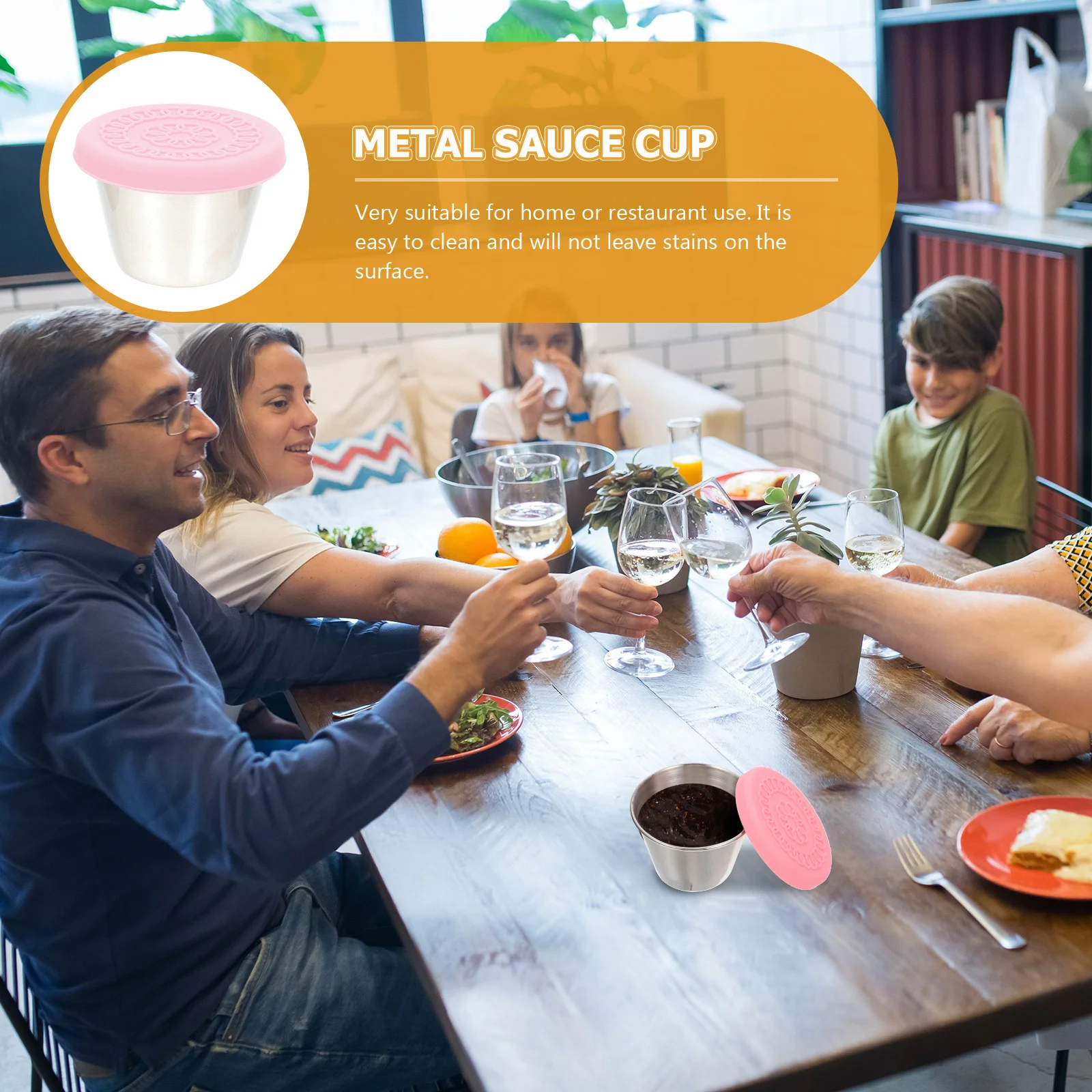 

6Pcs Stainless Steel Sauce Cups Leakproof Silicone Lid Condiment Containers Small Dipping Cups Kitchen Household