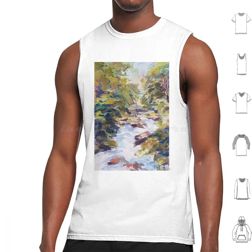 Lake Marian Falls , Nz Tank Tops Vest Sleeveless Waterfall Rocks River Ferns Trees Gouache Lake South Island New Zealand