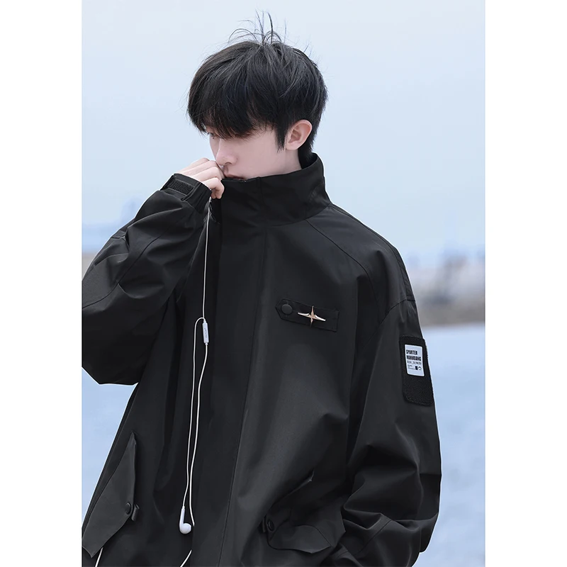 

Windproof Outdoor Spring Autumn Men's Jaet Bla Samurai No Hat y Hiking Clothing Stand Fit Youth Faion Workwear