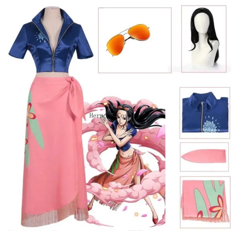 Disfraz de Cosplay de Anime, trajes de Nico Robin, disfraz de Cosplay, gafas, peluca de fiesta, traje, disfraces para niña, traje de Carnaval de Halloween