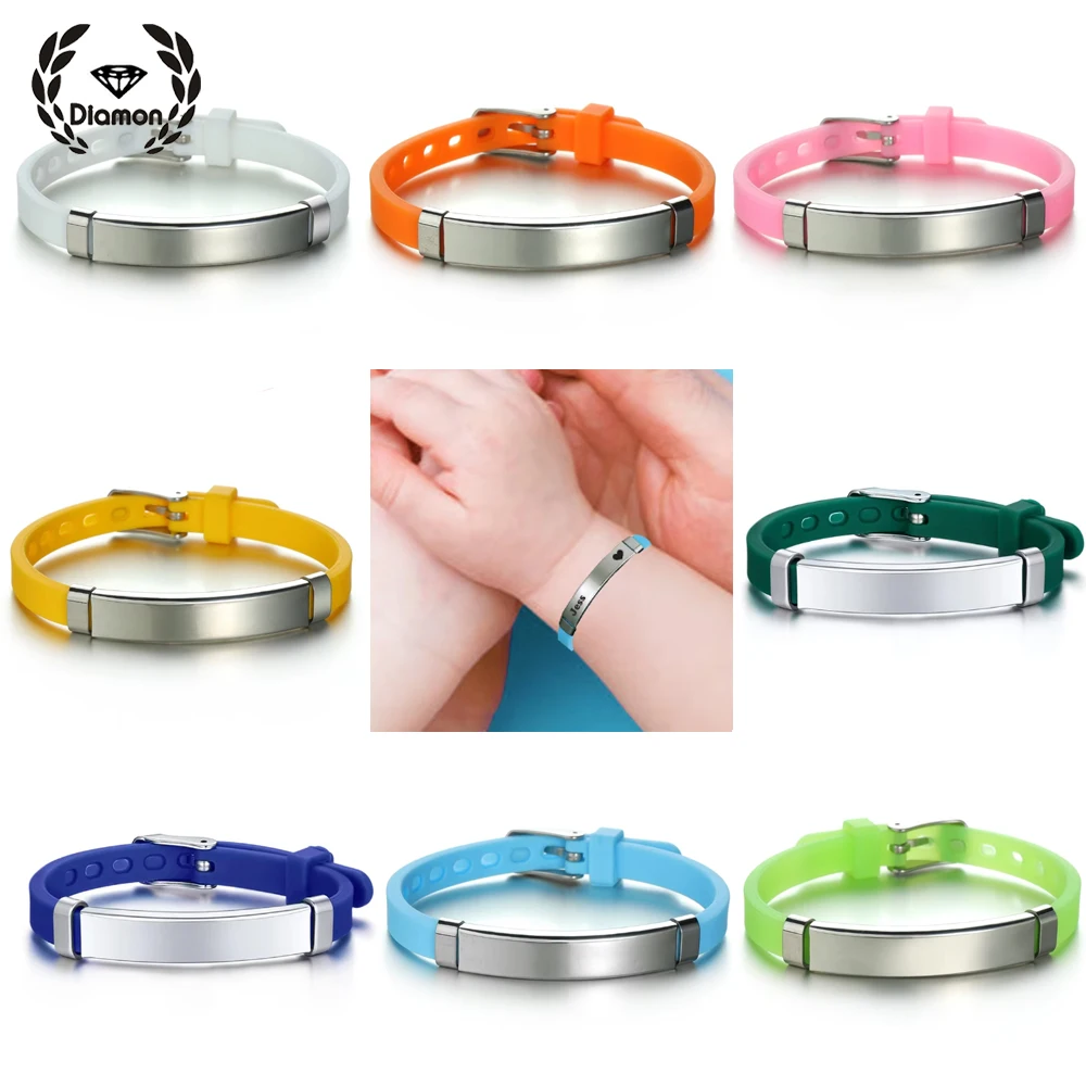 

Diamon Personalized Engrave Name Baby Bracelet Date ID Soft Silicone Stainless Steel Custom Number for Kids Birthday Bangle Gift