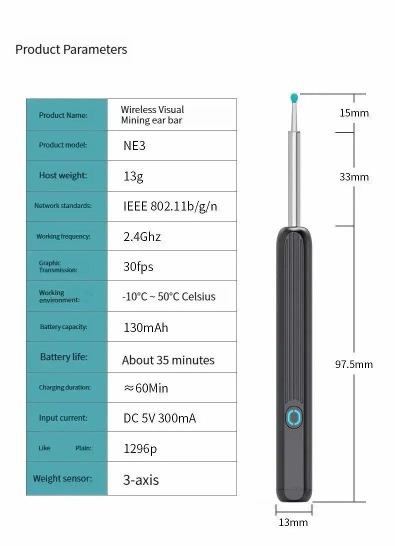 TINSOL Smart HD Visueller Ohrenreiniger 1080P Ohrenschmalz-Entferner Otoskop USB-C Wiederaufladbares Endoskop Ohrenschmalz-Reinigungswerkzeug Gesundheitspflegeset – Detail 3