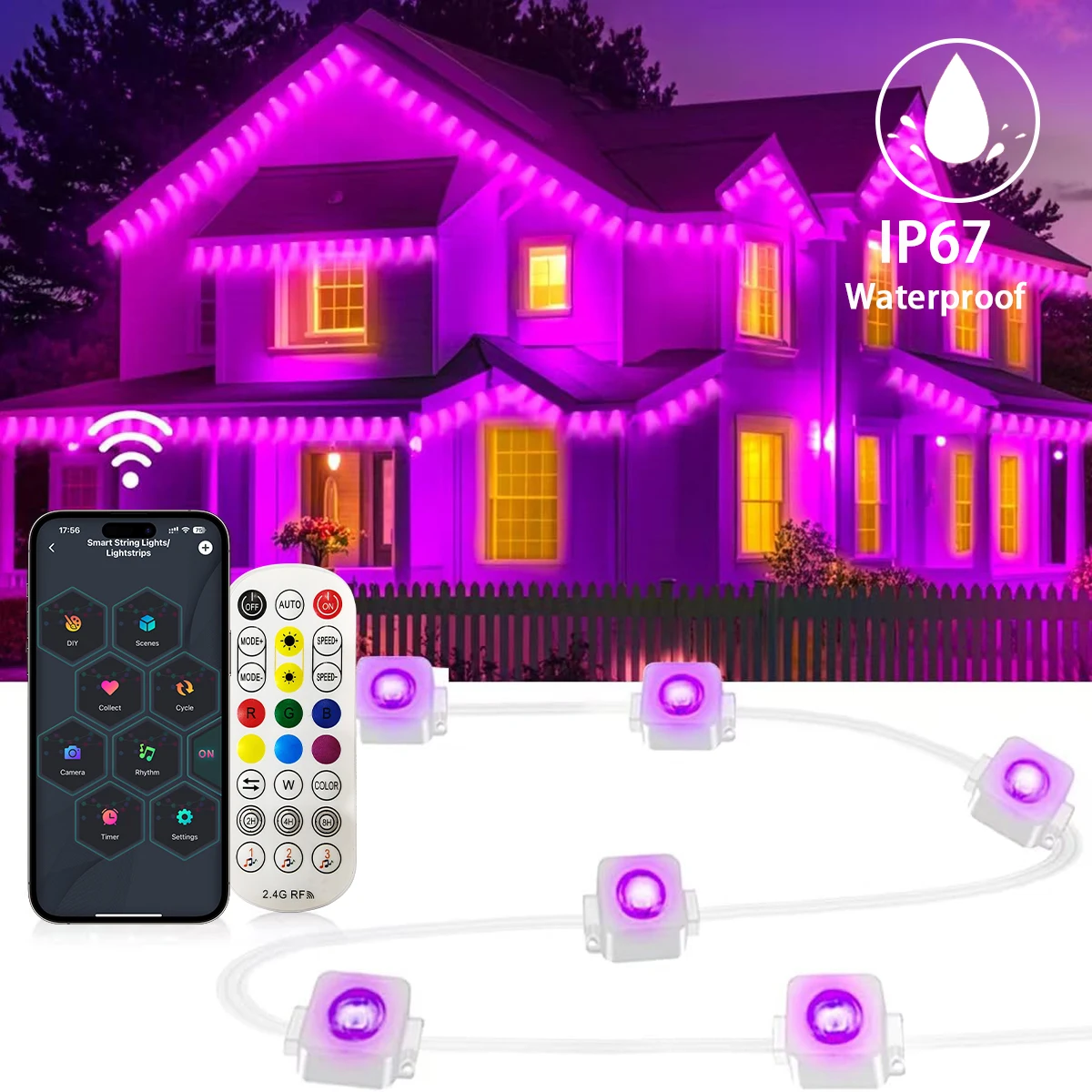 

Постоянный уличный карниз 300 футов, интеллектуальный RGB CW 180, светодиодный карнизный светильник IP67, водонепроницаемый, подходит для рождественских вечеринок