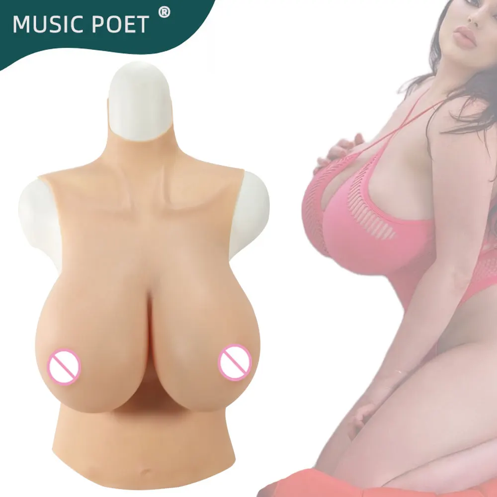 MUSIC POET Realistic Silicone Breast Forms Crossdressing No Oil Huge Fake Boobs for Crossdressers Drag Queen Shemale