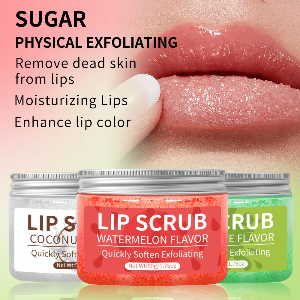 

Hllozzi 50g lip scrub jojoba oil vitamin C hydrating moisturizing mild non-irritating watermelon, coconut, apple