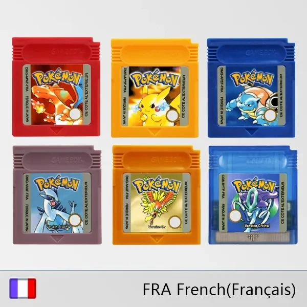 GBC ゲームカートリッジ 16 ビットビデオゲームコンソールカードポケモンレッドグリーンシルバーブルークリスタルゴールデンイエロー USA/EUR/FRA/ITA/ESP/NOE