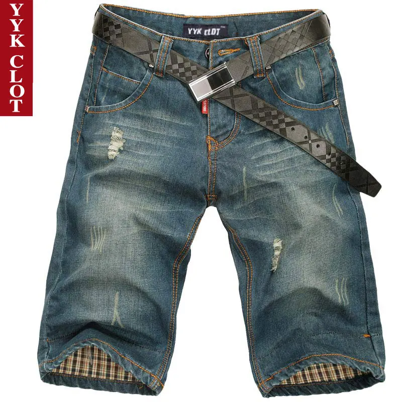 jean man Fashion Brand Clothes Summer Casual Short Homme Jeans Shorts for Men Washed, Worn, Ripped, Biker Denim Mens Shorts male