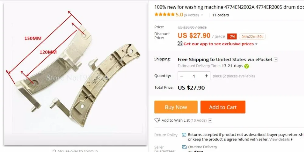 100% nuevo para lavadora 4774EN2002A 4774ER2005 bisagra de puerta de tambor