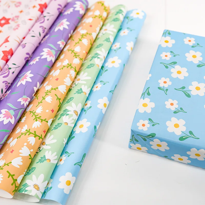 6 Pcs Colorful 50x70cm Per Roll Floral Wrapping Paper Sheet Packaging for Wedding Kids Holiday Gift Wrap Craft Paper Decor Gifts