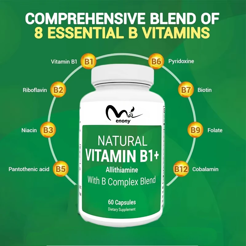 

Eight natural vitamin B1, B6, B12 complex supplements, including thiamine, niacin, folic acid, magnesium, etc. -60 capsules