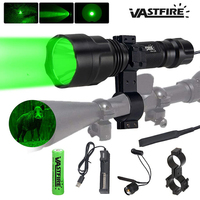 Tactical Flashlight Green/Red/White LED Hunting Torch C8 Professional 1-Mode Torch+18650+Charger+Remote Switch+Rifle Scope Mount