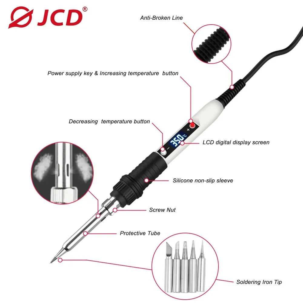 JCD 80W Soldering Iron Sponge Professional Tin Electric Bread Adjustable Temperature 110V 220V  Lead-free Welding  Repair Tools