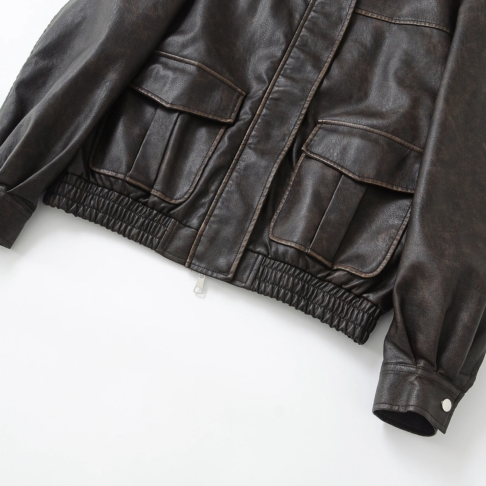 Distressed Vintage Leather Jacket for Women Loose PU Moto Biker Jacket Windbreaker Luxury Bomber Jacket Outerwears Women Clothes