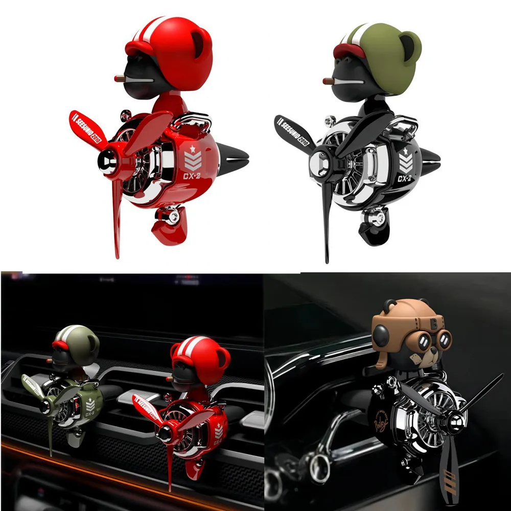 

Upgraded Small Aircraft Car Air Vent Decorative Shaking Head Design Interior Skulls Shaking Head Fighter Propeller Car Ornaments