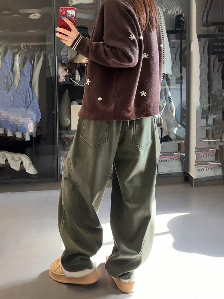 

American Sle Pure Cotton Military een Work Pants Men's Thiened Wide Leg Loose Fit Straight Cut Winter Autumn Jeans