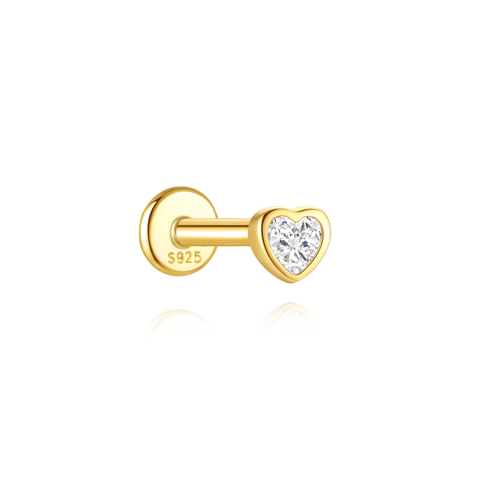CANNER 925 Sterling Silver Heart-shaped water droplet Horse Eye Zircon Heart Flat Head Cartilage Piercing Stud Earring Girl Gift