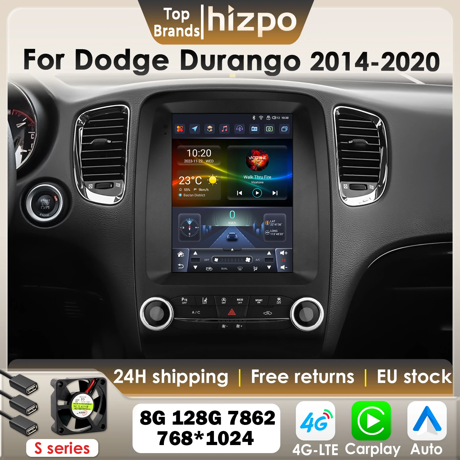 Hizpo 2Din 9,7 "Android intelligente Auto Radio Für Dodge Durango 2014-2020 für Tesla Stil Vertikale Bildschirm Carplay GPS 4G BT 7862