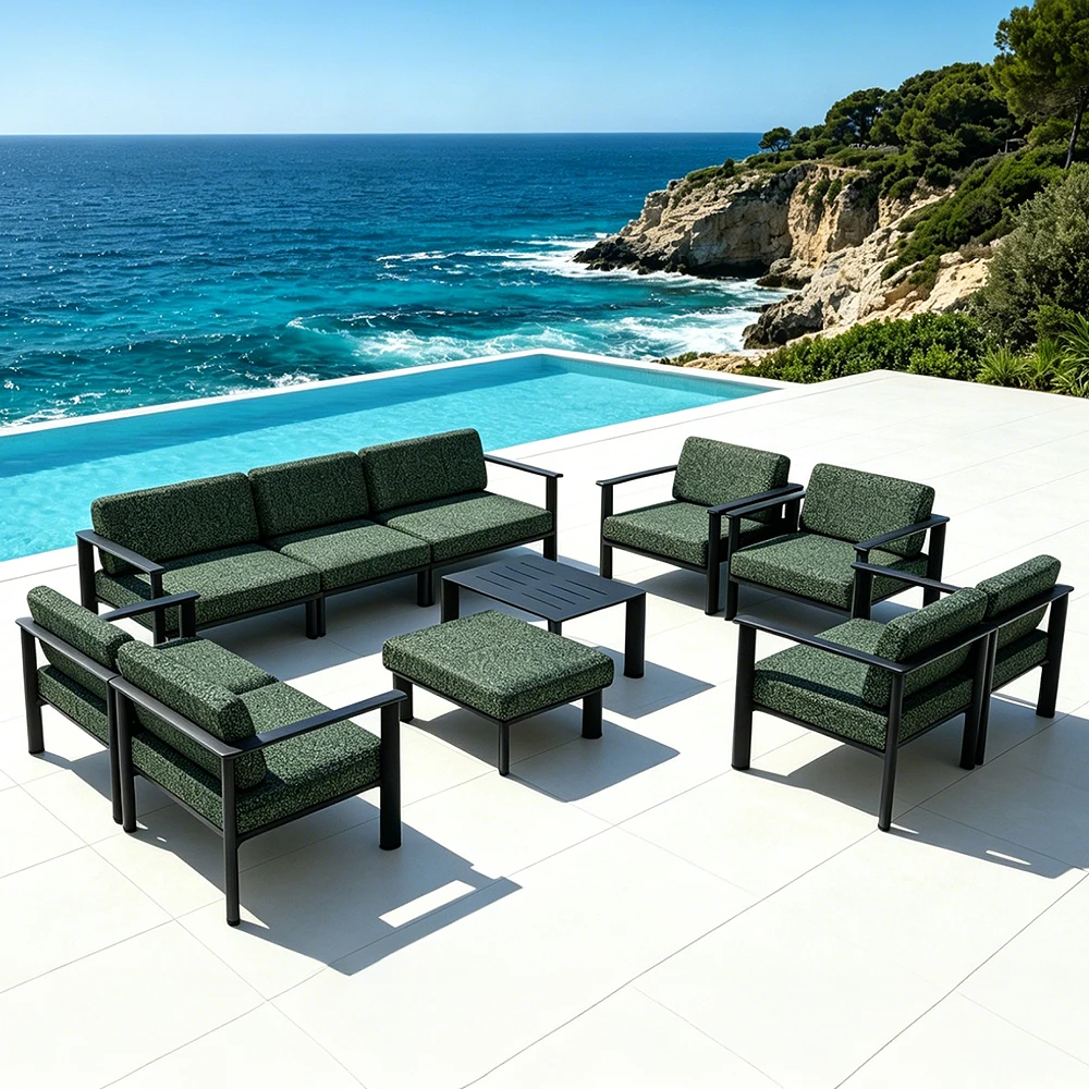 ft-Modern Aluminum Garden Sofa Set Water Resistant Comfortable Cushion Outdoor Sofa Villa Patio Hotel Courtyad#