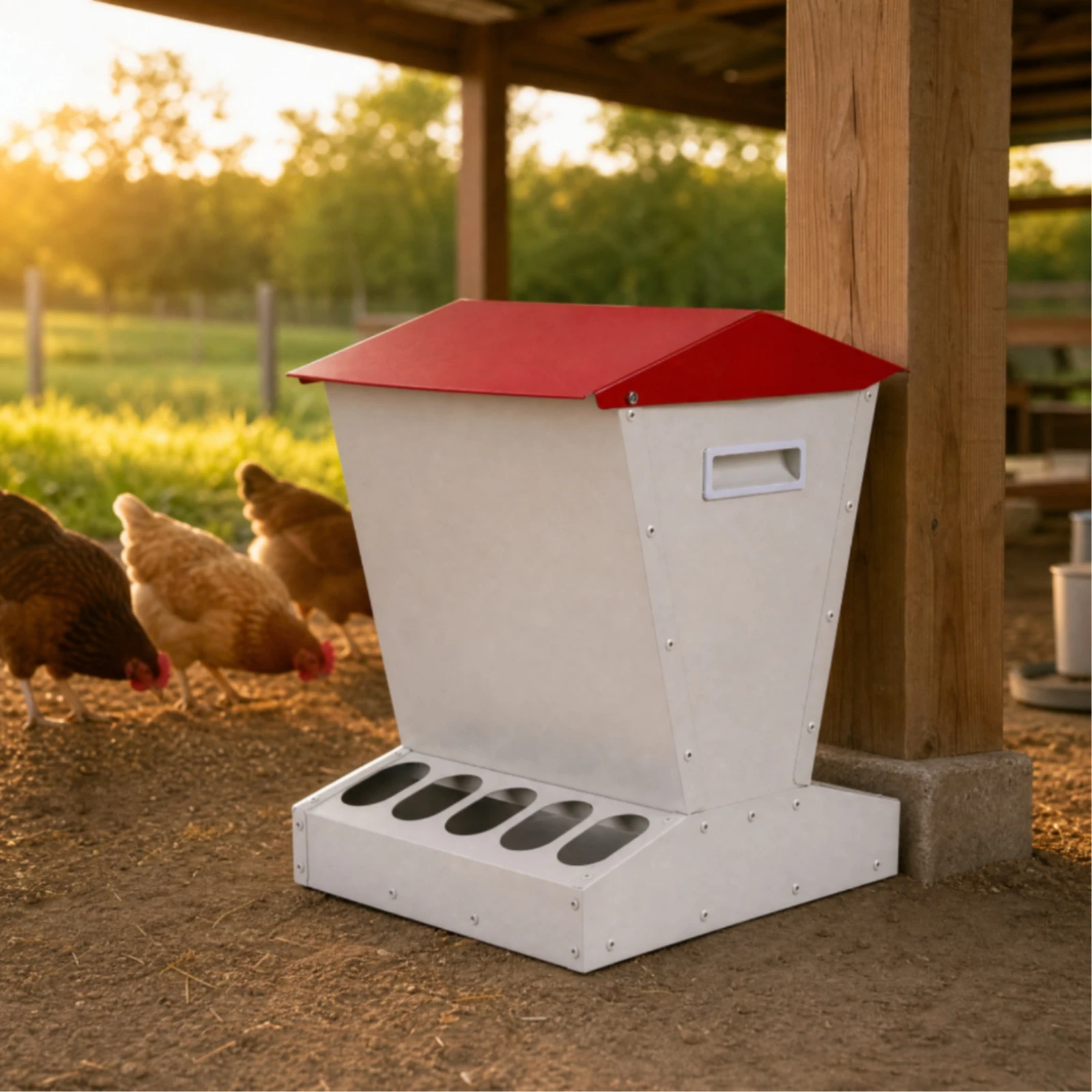 Feed Tray Low-Mess Galvanized Metal Chicken Feeder Covered Hopper Poultry Feeder Dust Proof for Backyard Flock Owners