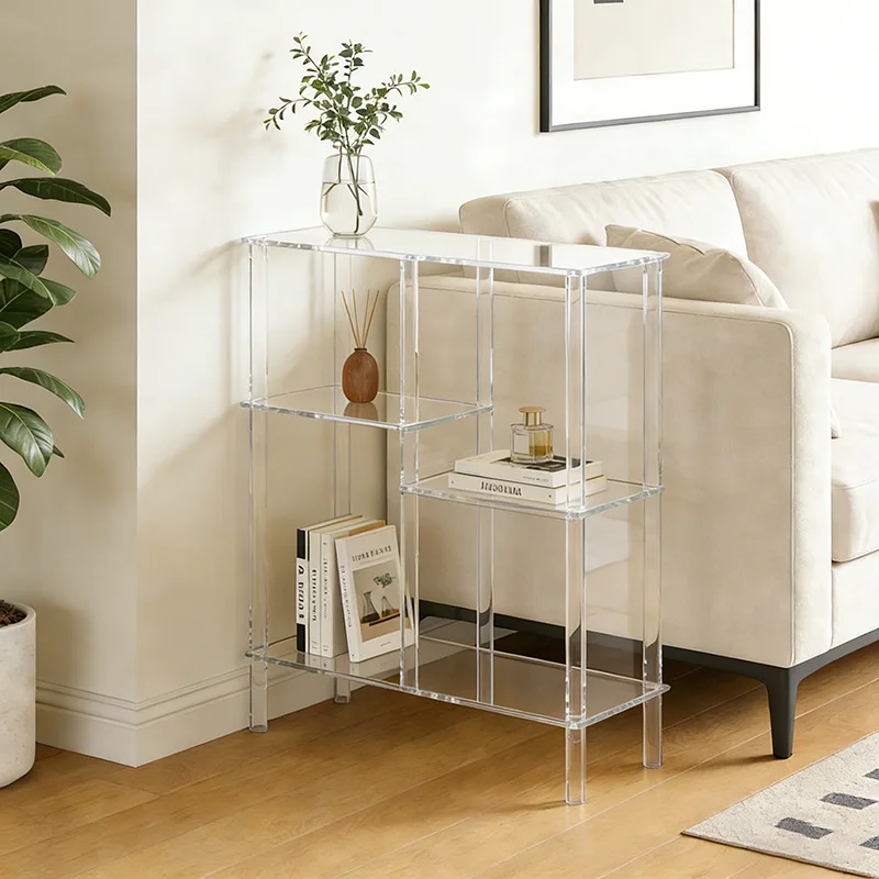 Acrylic, square side table, 4-layer stepped side table, transparent bedside table, small bedside , decorative corner