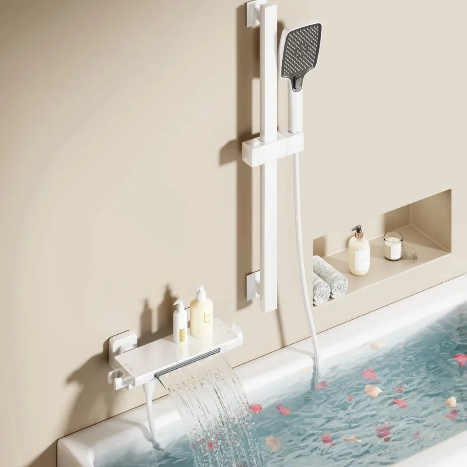 

All-Copper Gun Grey Bathtub Waterfall Faucet Hot And Cold Bathroom Wall-Mounted Deck-Mounted Shower Shower Set