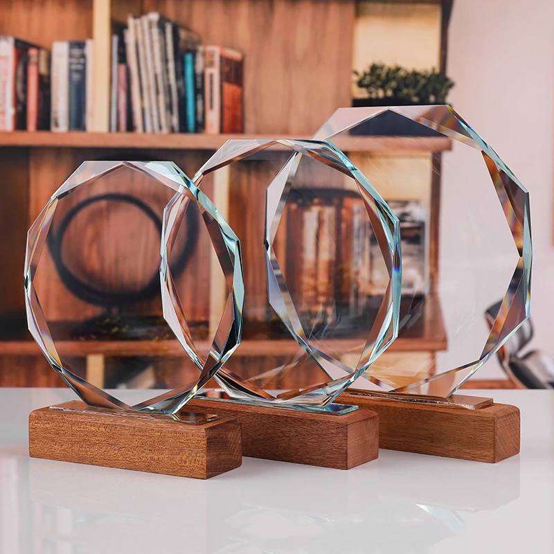 

Customizable Octagonal Crystal Award Cup Trophy Wood Base Events Souvenir Sales Game Sports Competition Awards Crafts Gifts
