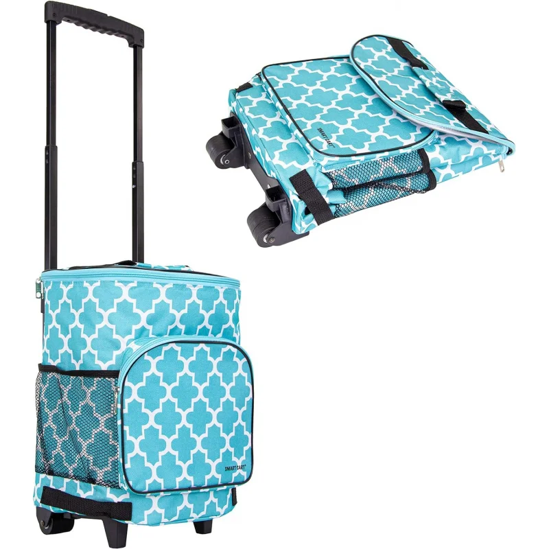 

Ultra Compact Cooler Smart Cart, Moroccan Tile Insulated Collapsible Rolling Tailgate BBQ Beach Summer