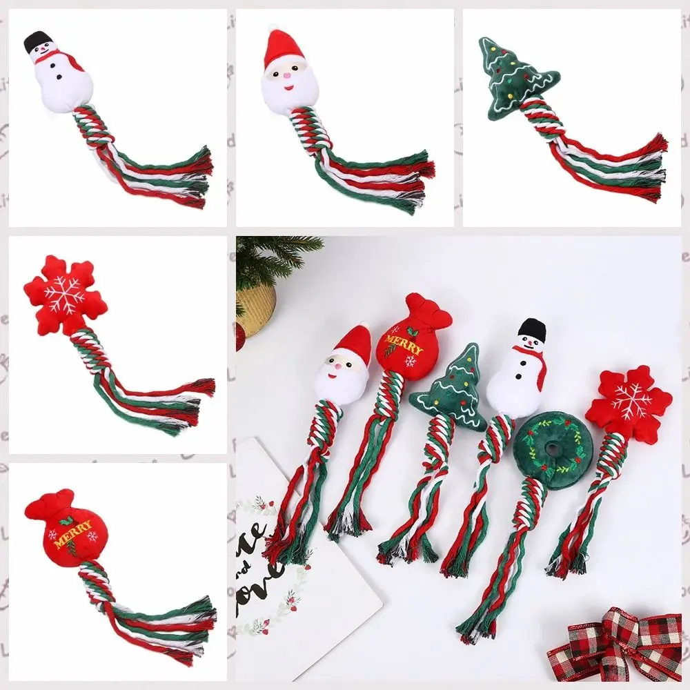 

Snowman/Christmas Tree Christmas Dog Toys Snowflake/Doughnut Shape Cotton Ropes Dog Squeakey Chew Toys Bite Resistant