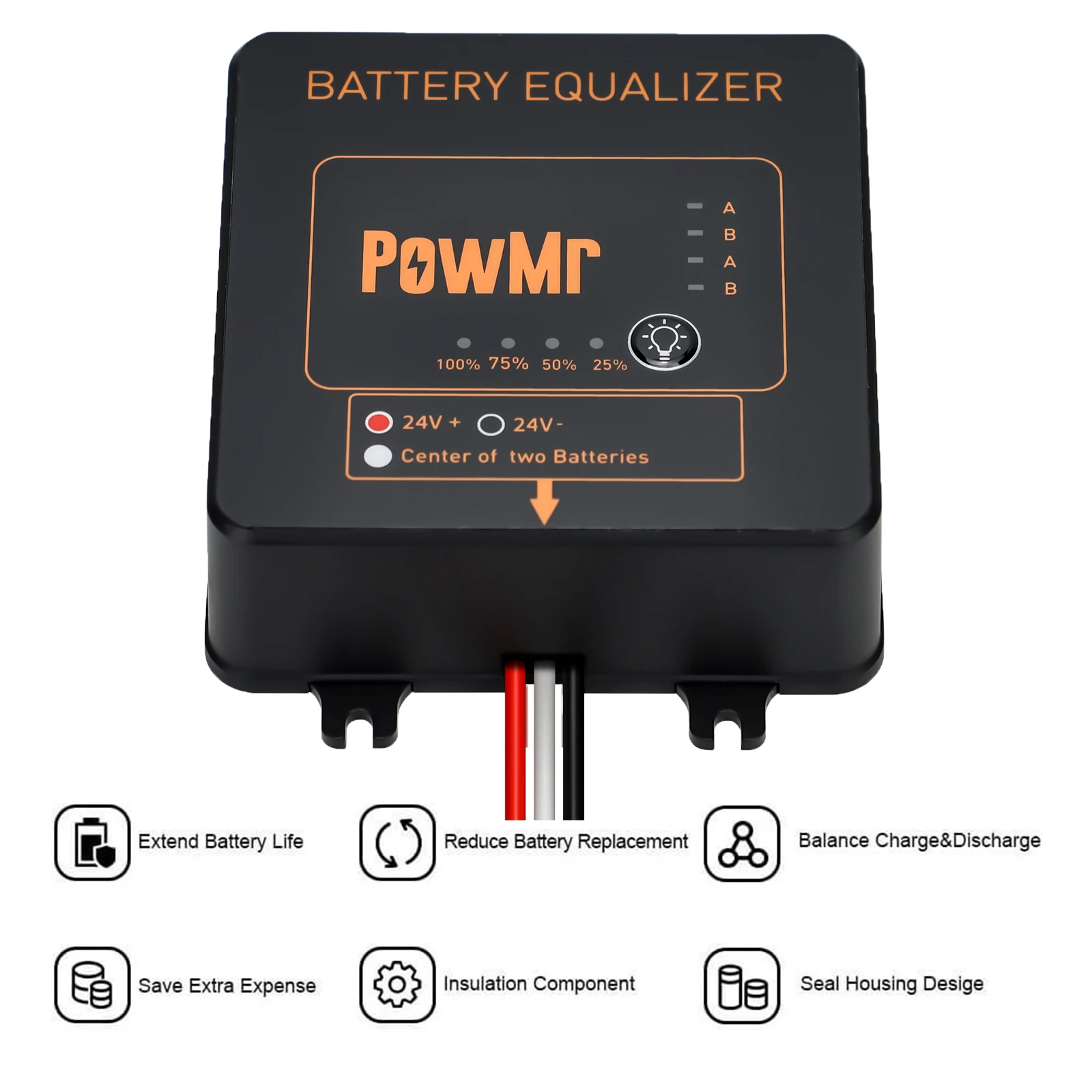 PowMr Battery Equalizer for 24V 36V 48V System Solar Voltage Balancer 1PC 2PCS 3PCS Series-Parallel Connected Charge Controller