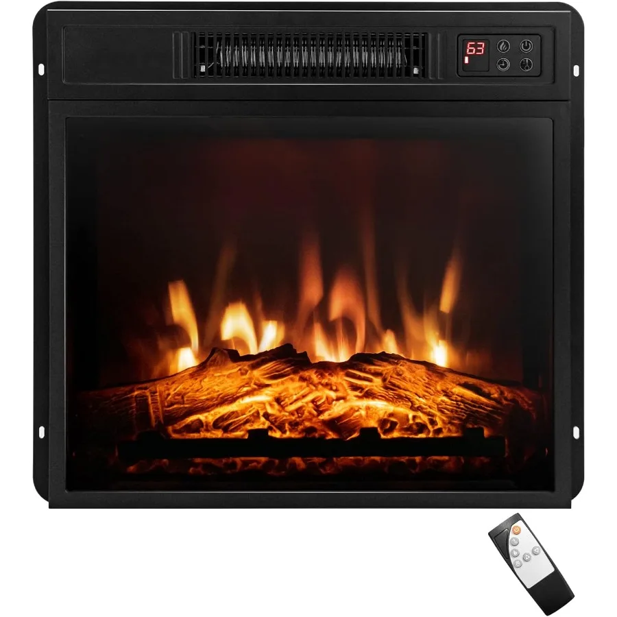 مدفأة كهربائية واسعة مقاس 18 بوصة، سخان غائر 1400 وات مع جهاز تحكم عن بعد، 3 تأثيرات لهب LED، مؤقت 6 ساعات، أسود لغرفة النوم