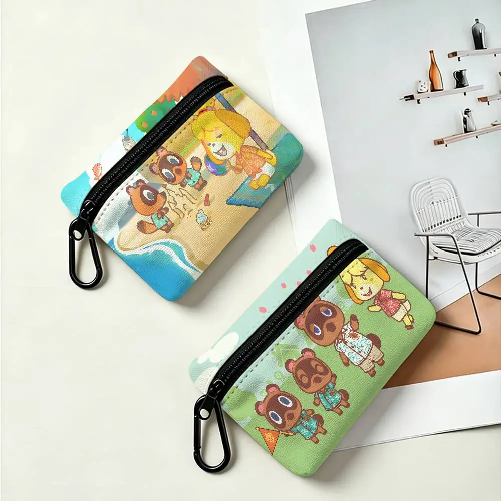 Animal C-Crossing White Oxford Cloth Zipper Coin Purse Lightweight Hanging Key Pouch Card Holder For Daily Use