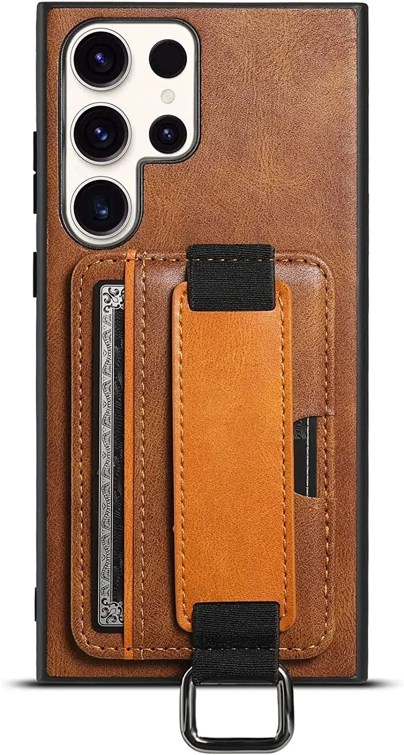 

Case for Samsung Galaxy S23 Classy Design Leather Back Cover with Card Holder and Wrist Strap,Comfortable Grip Thin Shockproof