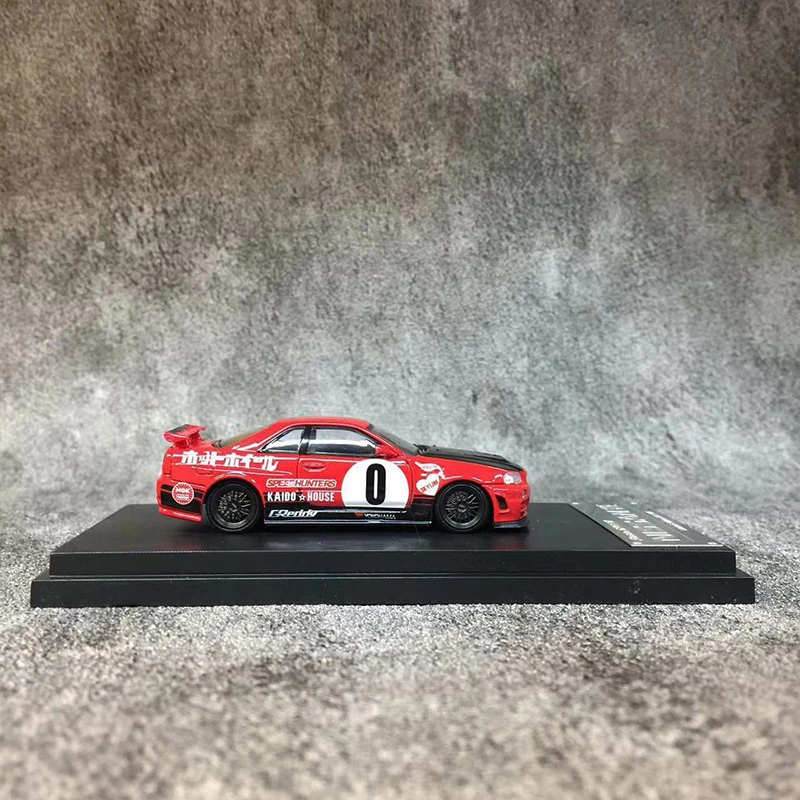 Vehículo de aleación fundido a presión, modelo Skyline GT-R MK5 R34, velocidad rápida, 1:64, Rojo