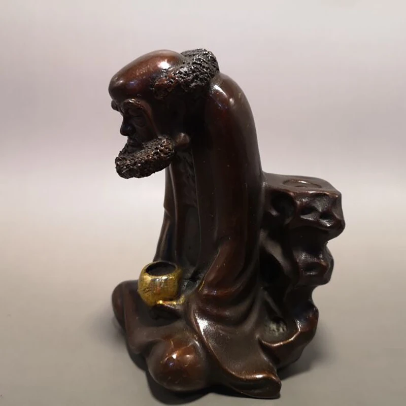 Copper-colored antique Daruma Zen master backflow home decoration brass incense burner ornament