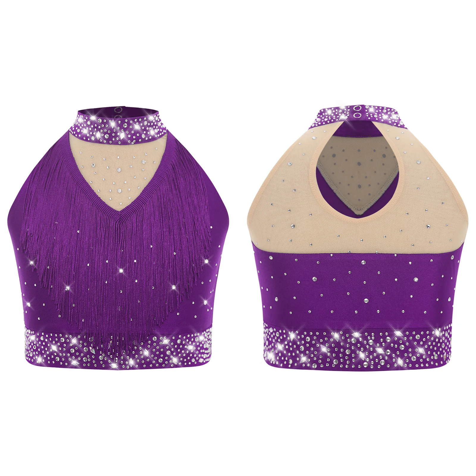 

Girls Jazz Stage Performance Dancewear Dance Top Competition Costume Sleeveless Sparkly Sequins Fringe Hollow Out Dance Vest