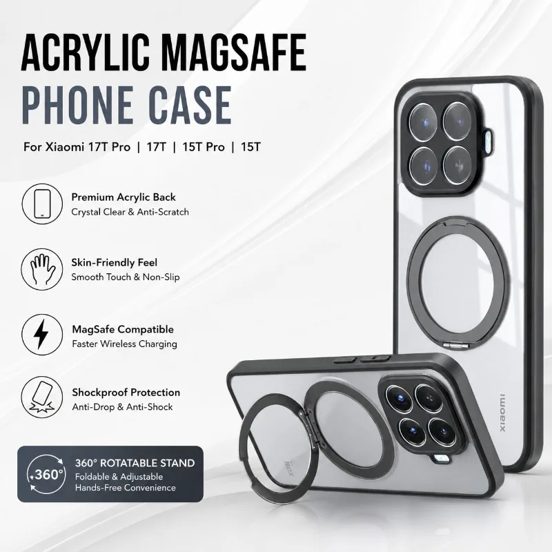 

For Xiaomi 17T 15T Pro Case Magnetic Stand Casekin-friendly Acrylic Frosted Transparent Cover Shockproof for Magsafe Funda