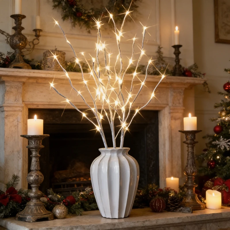 

White Birch Twig LED Lights, Battery Operated Branch Lights for Christmas, Wedding, Party & Outdoor Festive Decorations