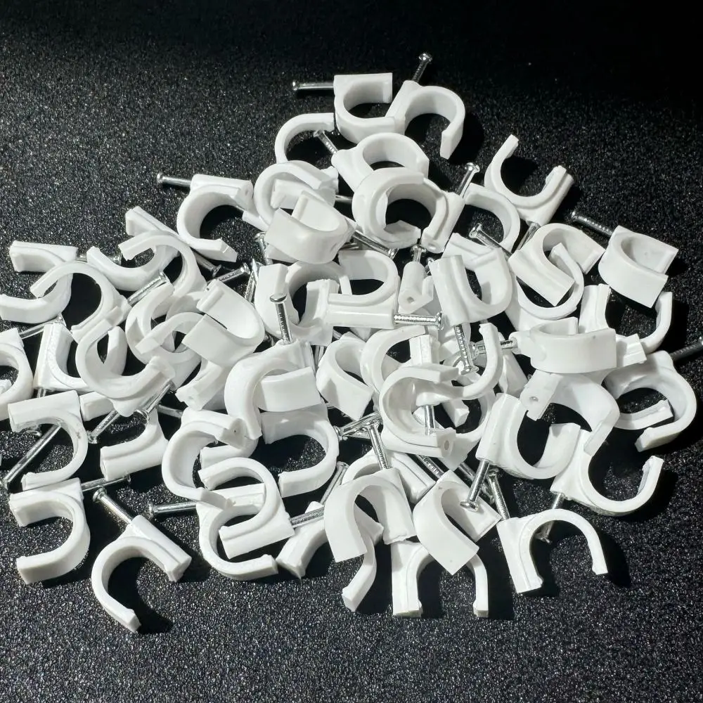 100 Round Wire Cable Clips Nails Fastener Management Wall Cord Organizer Holder Fixed Ethernet Telephone Line Fastening Tool