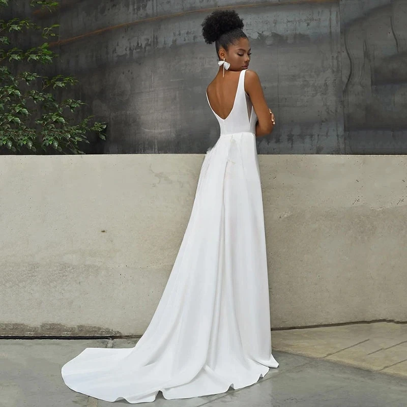Elegante trouwjurk wit 2024 a-lijn trouwjurken 2024 witte mouwloze bruidsjurken met zijsplitten boho strandgewaad mariee